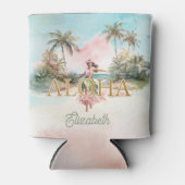 Tropical Hula Meisje Aloha Hawaii Aangepaste Koelb Blikjeskoeler (Voorkant)
