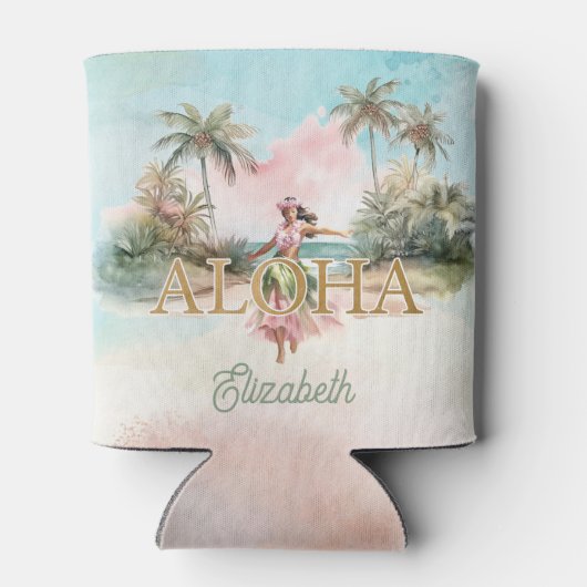 Tropical Hula Meisje Aloha Hawaii Aangepaste Koelb Blikjeskoeler (Achterkant)