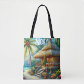 Tropical Hut Christmas Palm Tree Personalized Draagtas (Voorkant)