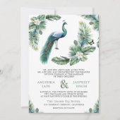 Tropical Indian Peacock Floral All in One Wedding Kaart (Voorkant)