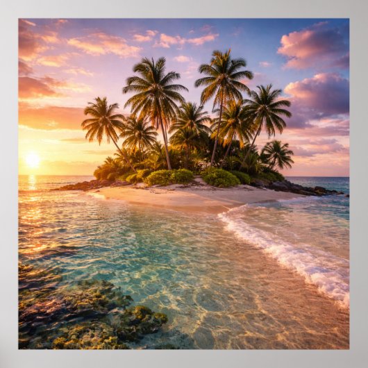 Tropical Island at Sunset Poster (Voorkant)