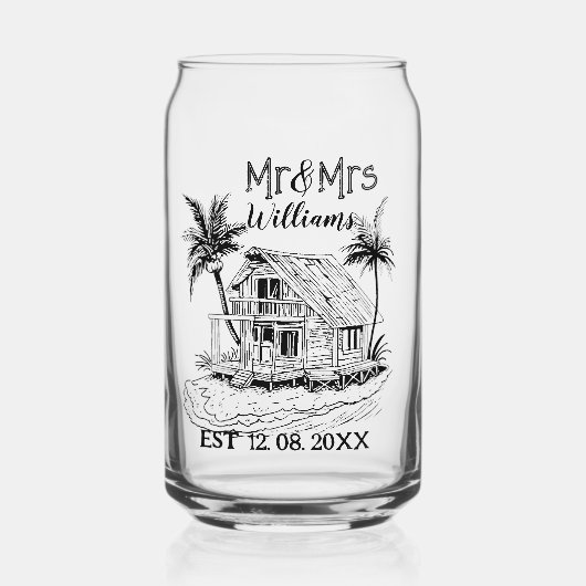 Tropical Island Beach Hut naam Est Mr en Mrs Blikvorm Glas (Voorkant)