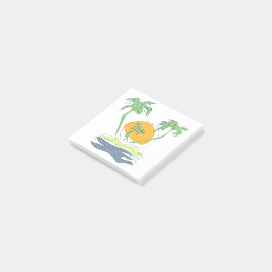 Tropical island beach scenery. Outline palm tree Post-it® Notes (Schuin)