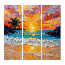 Tropical Island Beach Triptyque Wall Art