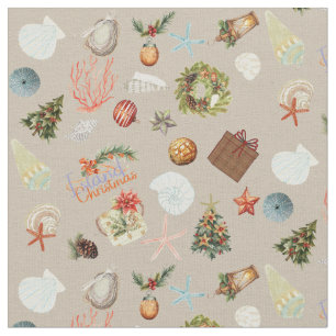 Tropical Island Christmas Waterverf Ditsy Stof