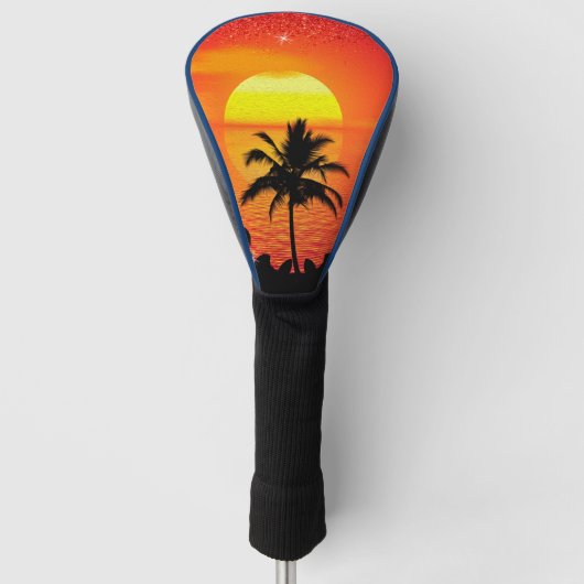 Tropical Island Ocean Sunset Palm Tree Beach Golfheadcover (Voorkant)