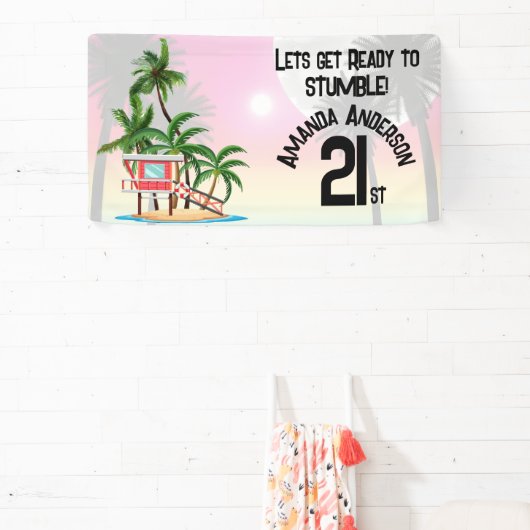 Tropical Island Palm Sunset Uitnodiging Spandoek (Insitu)