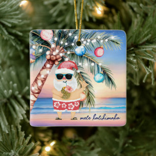 Tropical Island Palm Tree & Santa Christmas Keramisch Ornament