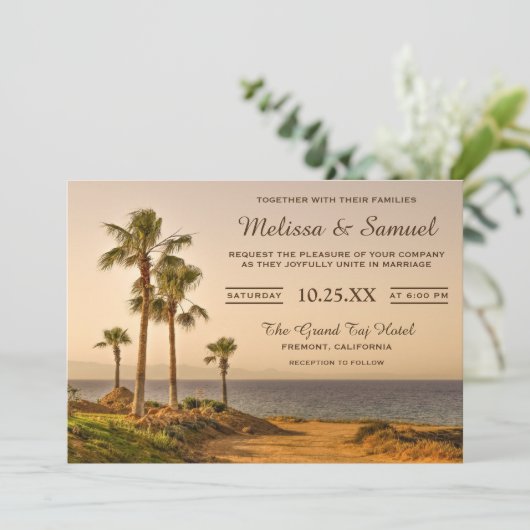 Tropical Island Palm Trees bruiloft uitnodiging (Staand voorkant)