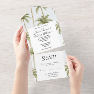 Tropical Island Palm Trees Wedding All In One Uitnodiging