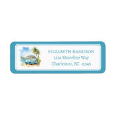 Tropical Island Retro Blue Bus Etiket (Voorkant)