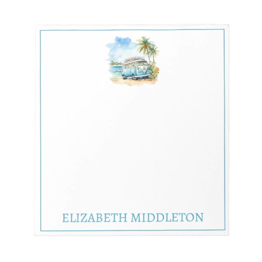 Tropical Island Retro Blue Bus Notitieblok (Voorkant)