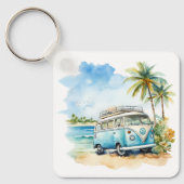 Tropical Island Retro Blue Bus Sleutelhanger (Voorkant)