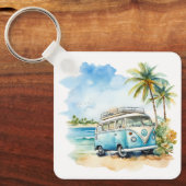 Tropical Island Retro Blue Bus Sleutelhanger (Voorkant)