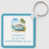 Tropical Island Retro Blue Bus Sleutelhanger (Achterkant)