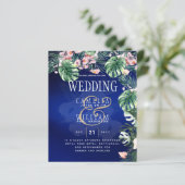 Tropical Island Royal Blue Flowers Feuille Mariage (Debout devant)