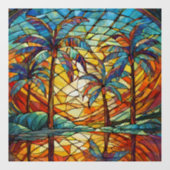 Tropical Island Sunset Glas in lood kunst Raamsticker (Vel)