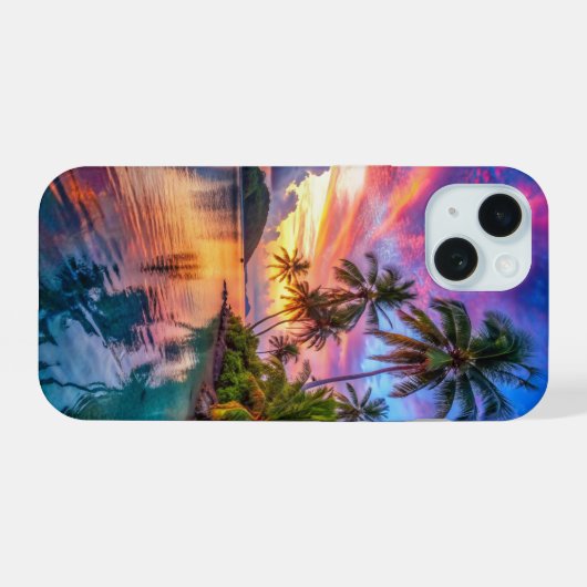 Tropical Island Sunset Landschap Telefoonhoesje iPhone 15 Hoesje (Achterkant horizontaal)