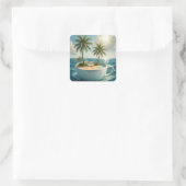 Tropical Island With Hammock in a Teacup Vierkante Sticker (Tas)