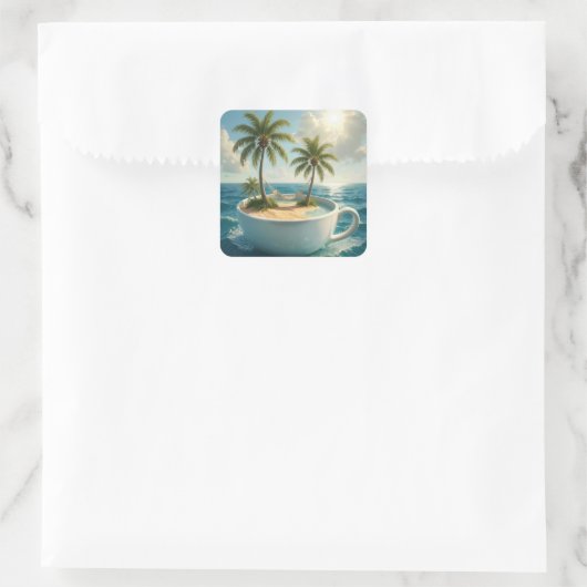 Tropical Island With Hammock in a Teacup Vierkante Sticker (Tas)