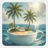 Tropical Island With Hammock in a Teacup Vierkante Sticker (Voorkant)