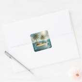 Tropical Island With Hammock in a Teacup Vierkante Sticker (Envelop)