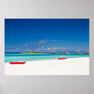 Tropical Island With Sandy Beach With Palm Trees Poster