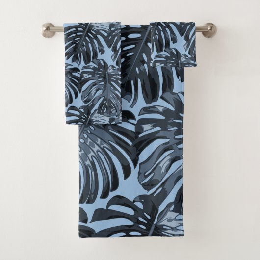 Tropical Jungle Feuilles Bleu foncé Moderne (En situation)