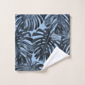 Tropical Jungle Feuilles Bleu foncé Moderne (Gant de toilette)