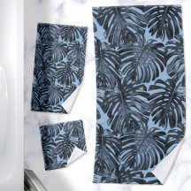 Tropical Jungle Feuilles Bleu foncé Moderne