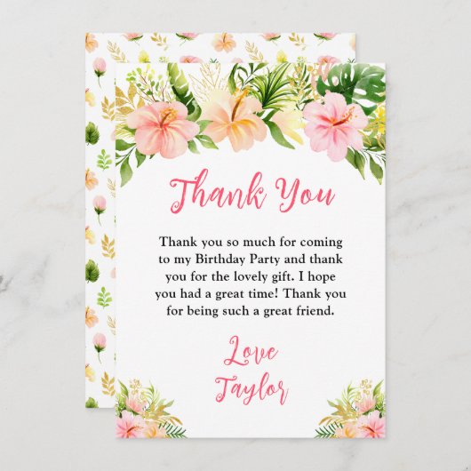 Tropical Jungle Floral Birthday Party Bedankkaart (Voorkant / Achterkant)