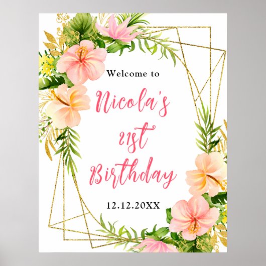 Tropical Jungle Floral Birthday Welcome Poster (Voorkant)