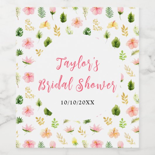 Tropical Jungle Floral Bridal Shower Wijn Etiket (Enkel label)