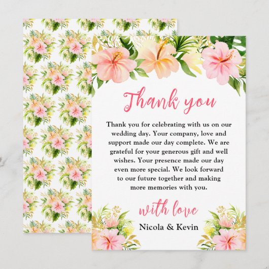 Tropical Jungle Floral Wedding Bedankkaart (Voorkant / Achterkant)