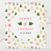 Tropical Jungle Floral Wedding Wijn Etiket (Enkel label)