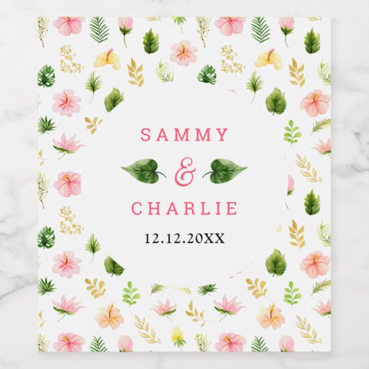 Tropical Jungle Floral Wedding Wijn Etiket (Enkel label)