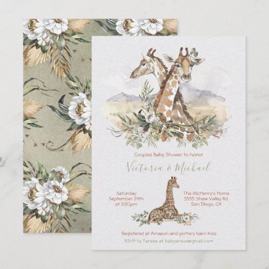 Tropical Jungle Giraffe Bébé invitations douche (Devant / Derrière)