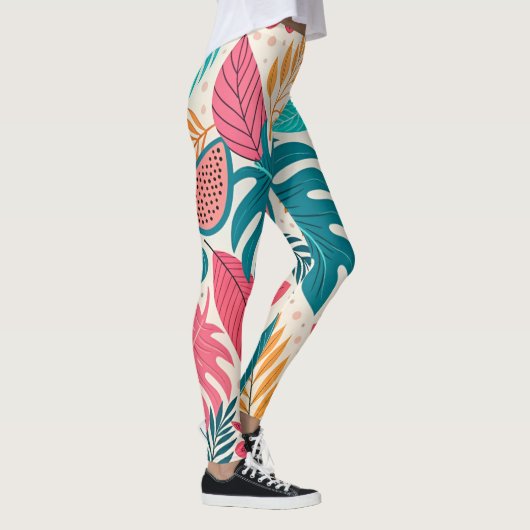 Tropical Jungle Leaf Pattern Leggings (Droite)