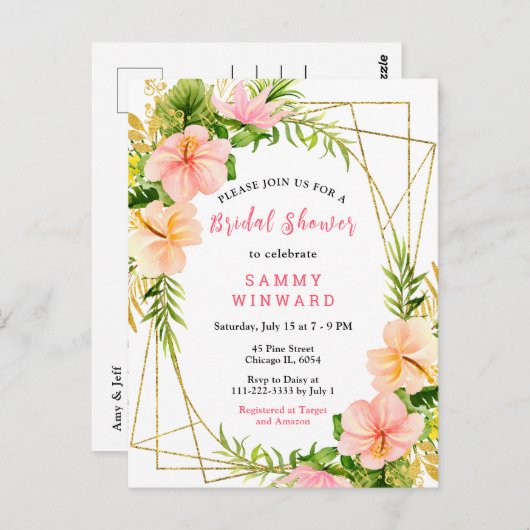 Tropical Jungle with Foliage Bridal Shower Briefkaart (Voorkant / Achterkant)