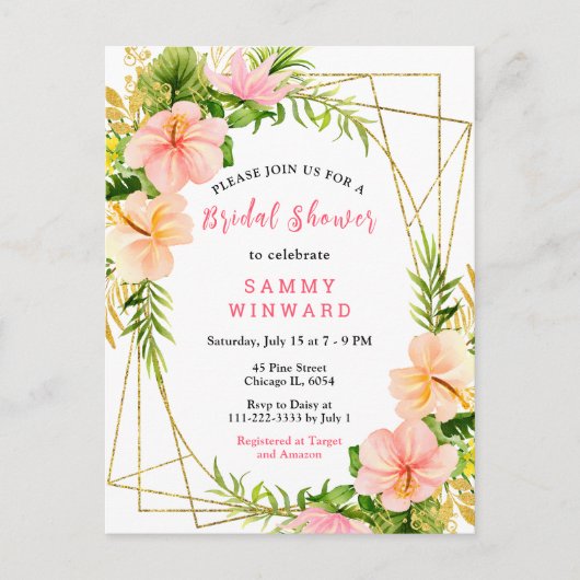 Tropical Jungle with Foliage Bridal Shower Briefkaart (Voorkant)