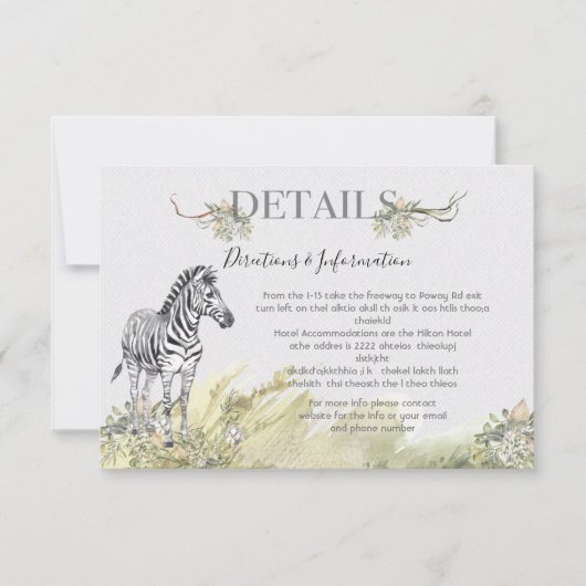Tropical Jungle Zebra Mariage Détails carte d'info (Devant)