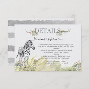 Tropical Jungle Zebra Mariage Détails carte d'info