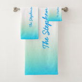 TROPICAL Koel Blauw Wit Verloop met Blauwe Tekst Bad Handdoek (Insitu)