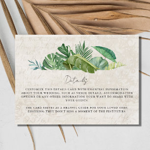 Tropical Leaf Aged Paper Beach Destination Wedding Informatiekaartje