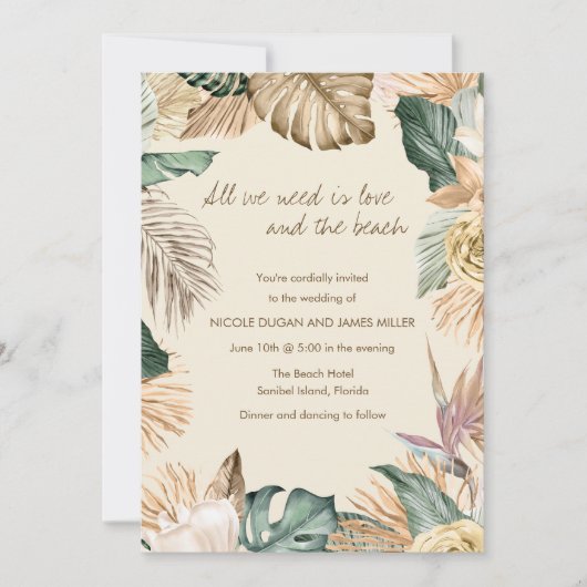 Tropical Leaf Beach bruiloft uitnodiging (Voorkant)
