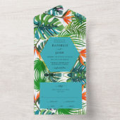 Tropical Leaf Bird of Paradise Beach Wedding RSVP All In One Uitnodiging (Binnen)