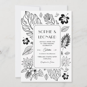 Tropical Leaf Exotic Beach Destination Wedding Kaart