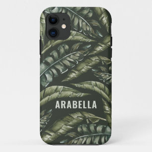 Tropical leaf gepersonaliseerde naam en initiaal iPhone 11 hoesje