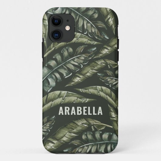 Tropical leaf gepersonaliseerde naam en initiaal Case-Mate iPhone case (Achterkant)
