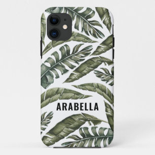 Tropical leaf gepersonaliseerde naam en initiaal iPhone 11 hoesje